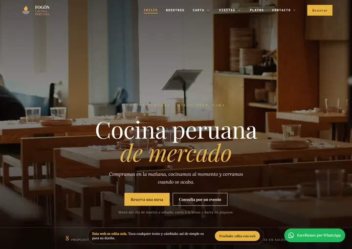 Portada del sitio de muestra de FOGÓN COCINA PERUANA